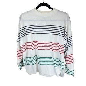 Vintage Prezzia White long Sleeve Striped Shirt Size S